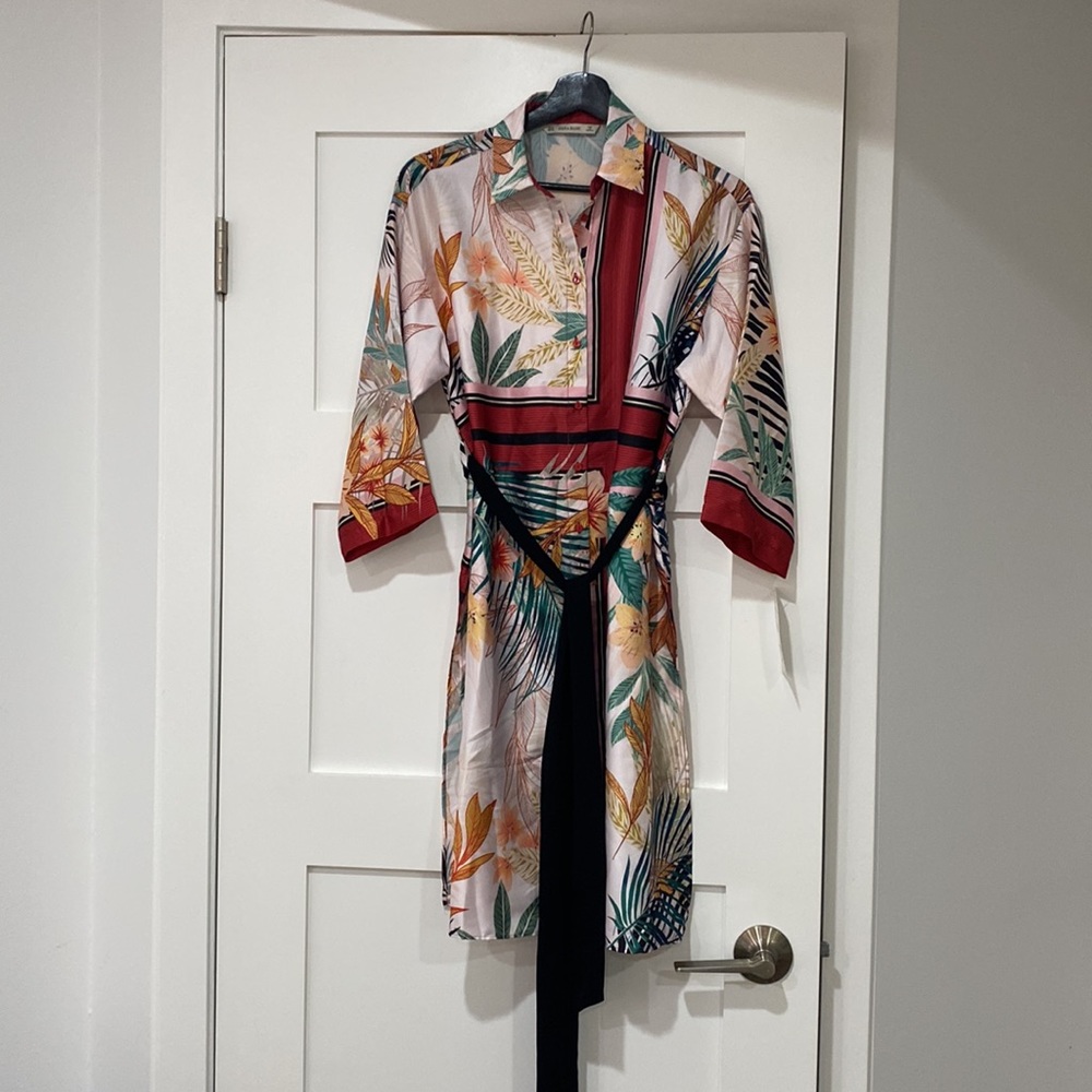 ZARA Floral Palm Printed Shirt Dress/Tunic